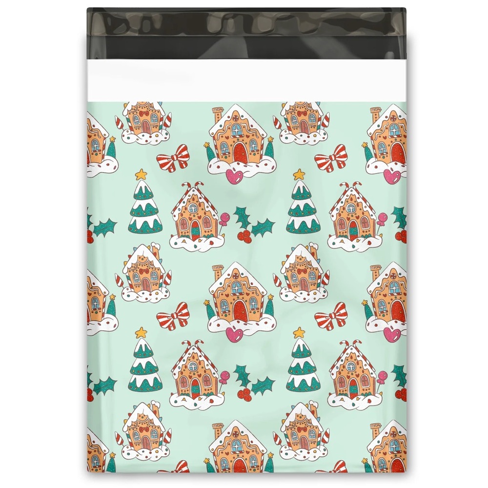 Christmas Gingerbread Houses Poly Mailers 10x13 Pack of 25